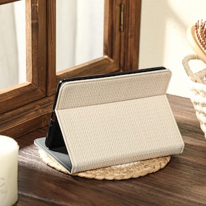 Beige Weave Custom Leather Kindle Case, Personalized Kindle Paperwhite 12th 7&#39;&#39; Case Cover, All New Kindle 6&#39;&#39; 2024 11th Case, Gift idea
