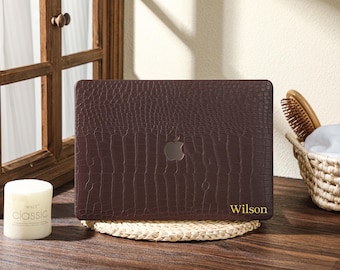 Vintage Brown Leather MacBook Hard Case For M4 Air 13 A2681, Air 13 A2337, MacBook Pro A2338 13 14 15 16 inch Case, 2025 Laptop Case