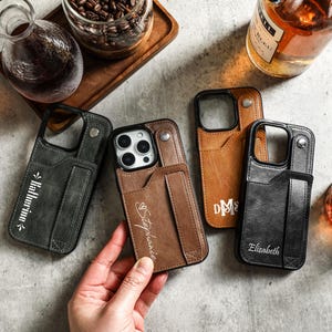 Card Slot Leather Case for iPhone 16 Pro Max iPhone 15 iPhone 14 Pro, Customized Initials Name iPhone Cover Case, iPhone 13 12 XR/XS Case