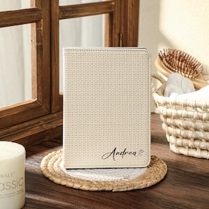 Beige Weave Custom Leather Kindle Case, Personalized Kindle Paperwhite 12th 7&#39;&#39; Case Cover, All New Kindle 6&#39;&#39; 2024 11th Case, Gift idea
