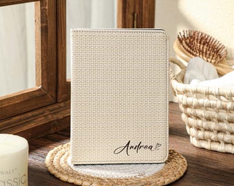 Beige Weave Custom Leather Kindle Case, Personalized Kindle Paperwhite 12th 7'' Case Cover, All New Kindle 6'' 2024 11th Case, Gift idea
