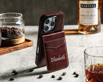 Personalized Name iPhone Case With Card Holder, Customized Leather Case for iPhone 16 Pro Max iPhone 15 iPhone 14 Pro, iPhone 13 12 XR/XS
