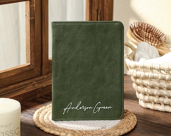 Retro Green Custom Leather Kindle Case, Personalized Kindle Paperwhite 12th 7'' Case Cover, All New Kindle 6'' 2024 11th Case, Gift idea