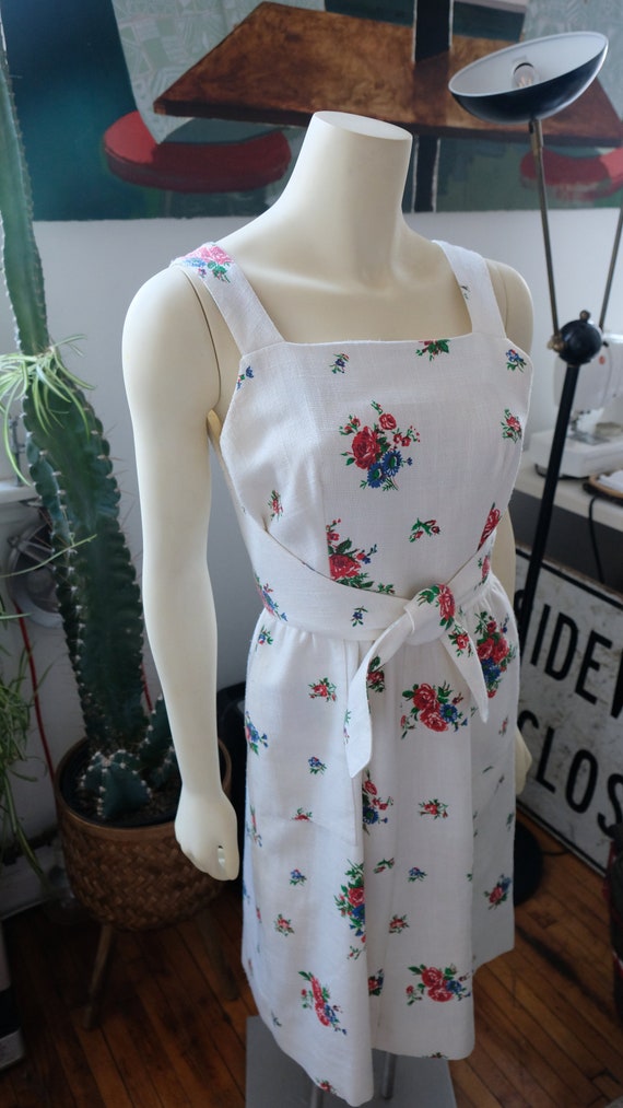 Linen Floral Apron Dress