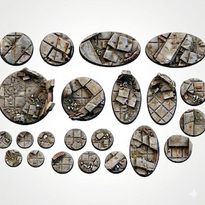 City ruin urban pavement road style resin miniature / figure bases / toppers 25mm, 32mm, 40mm, 50mm, 60mm, 63mm, 80mm, 100mm, oval, round