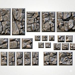 Stony rocky ground style resin miniature/figure bases 20mm, 25mm, 30mm, 40mm, 50mm, 60mm, 75mm, 100mm, 150mm square, rectangle