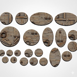 Bases para miniaturas/figuras de resina estilo cubierta de barco de madera, 25 mm, 32 mm, 40 mm, 50 mm, 60 mm, 63 mm, 80 mm, 100 mm, ovaladas y redondas.
