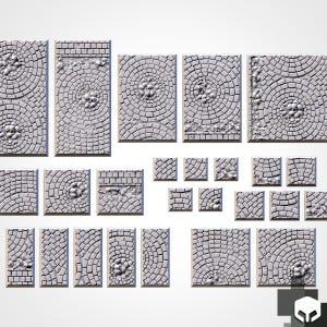 Medieval stone road pavement style resin miniature / figure bases 20mm, 25mm, 30mm, 40mm, 50mm, 60mm, 75mm, 100mm, 150mm square, rectangle