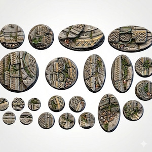 Ancient ruined historical temple style resin miniature / figure bases / toppers 25mm, 32mm, 40mm, 50mm, 60mm, 63mm, 80mm, 100mm, oval, round