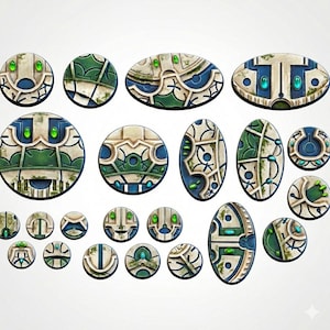 Alien temple technology style resin miniature / figure bases / toppers 25mm, 32mm, 40mm, 50mm, 60mm, 63mm, 80mm, 100mm, oval, round