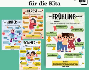 Seasonal clothing for the daycare center. Notices for parents | Overview for autumn, winter, spring and summer. Templates for educators. Notices for daycare centers.