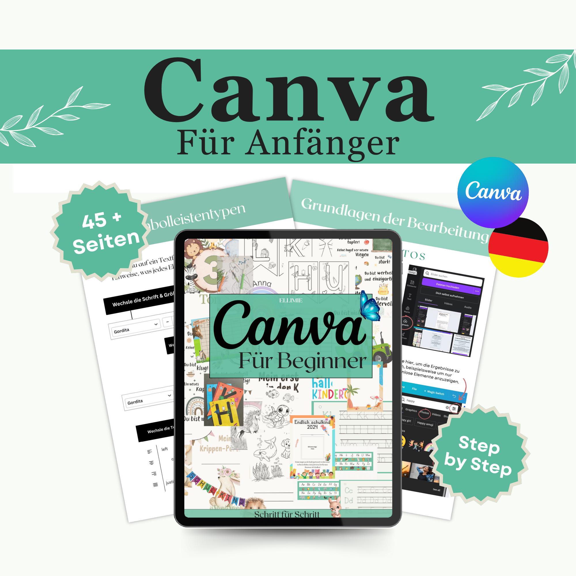Canva Crash Course Guide eBook, German, Get started on Canva with MRR PLR resale rights. Canva Guide, download, Passive Income