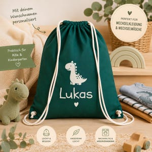 Personalisierter Dino Turnbeutel mit Name | Wechselkleidung Kindergarten | Wechselwäsche Kita | Wechselsachen | Kitastart, Krippe, Geschenk