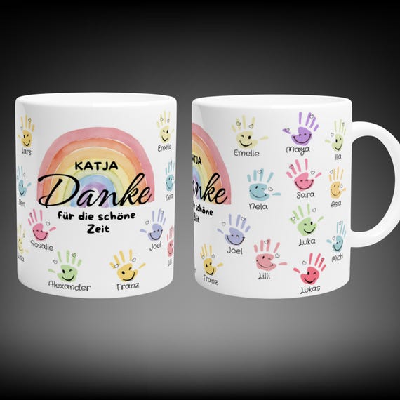 Erzieherin Geschenk Tasse Handabdruck, Kita und Schule, Erzieherin und Lehrer, Rente, Tasse Dankeschön, Abschiedsgeschenk Kindergarten Hände
