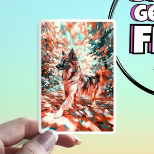 German Shephard Border Collie Mix Sticker: Glitch Art Waterproof Sticker - Dog Decor for Laptops, Kindles, iPads, Journals and Water Bottles