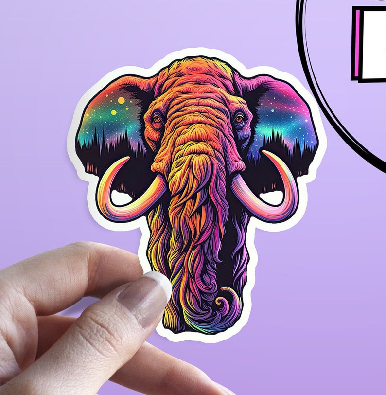 Mammoth Script Sticker Woolly Mammoth Sticker: Psychedelic Ice Age Elephant Waterproof ...