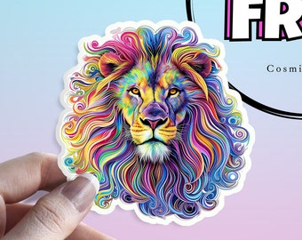 Lion Sticker: Pastel Wildlife Psychedelic Lion Waterproof Animal Sticker - Decor for Laptops, Kindles, iPads, Journals and Water Bottles