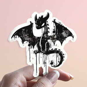 Black Dragon Sticker: Fantasy Street Art Graffiti Paint Drips Waterproof Sticker - Decor for Laptops, Kindles, iPad, Journals & Water Bottle