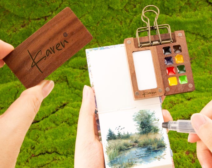 Personalized Walnut Portable Box 8Grid,Watercolor Palette,Gift For Painter,Travel Artist Palette,Mini Paint Box,Painting Gift,Christmas gift