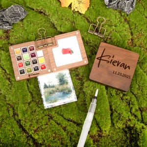 Personalized Walnut Portable Box 15 Grid,Watercolor Palette,Gift For Painters, Travel Artist Palette, Mini Paint Box,Painting Gift