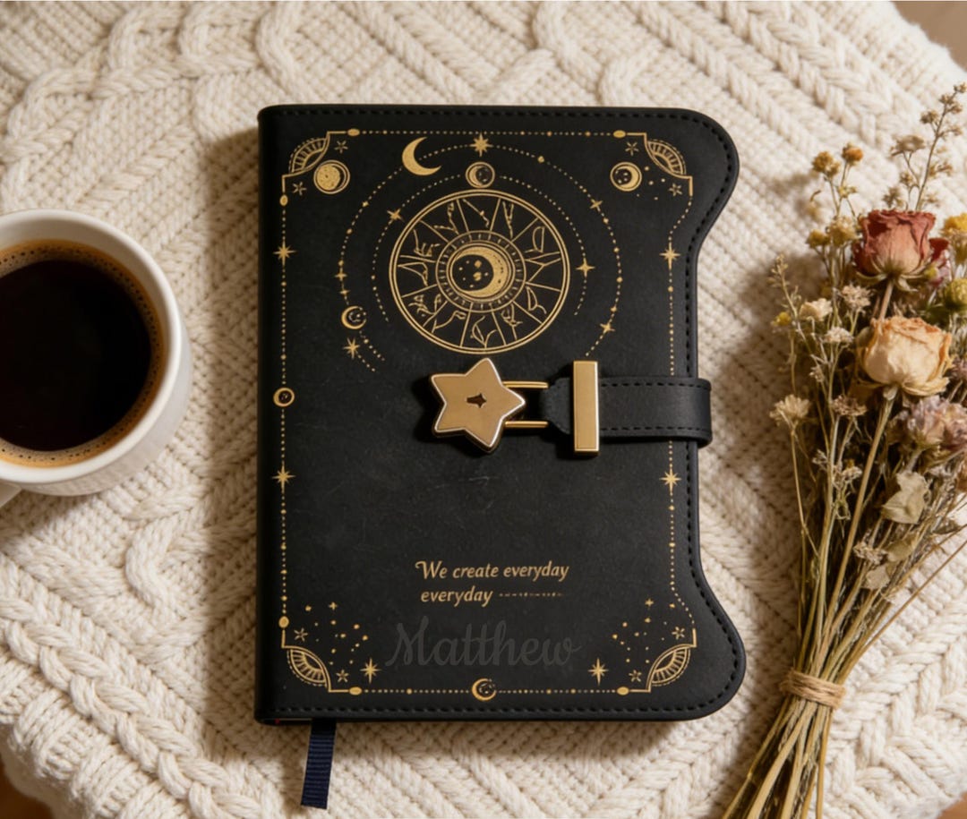 Personalized Star Moon Leather Journal A5,custom Lock Diary Notebook ...
