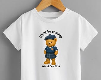 Scotland Kids T-Shirt | World Cup 2026 Football Fan Tee | Scottish Teddy Bear Design