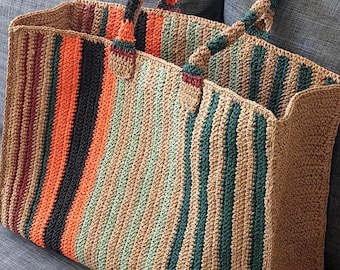Handmade Straw Striped Weekend Bag: Crochet Large Boho Raffia Beach Bag