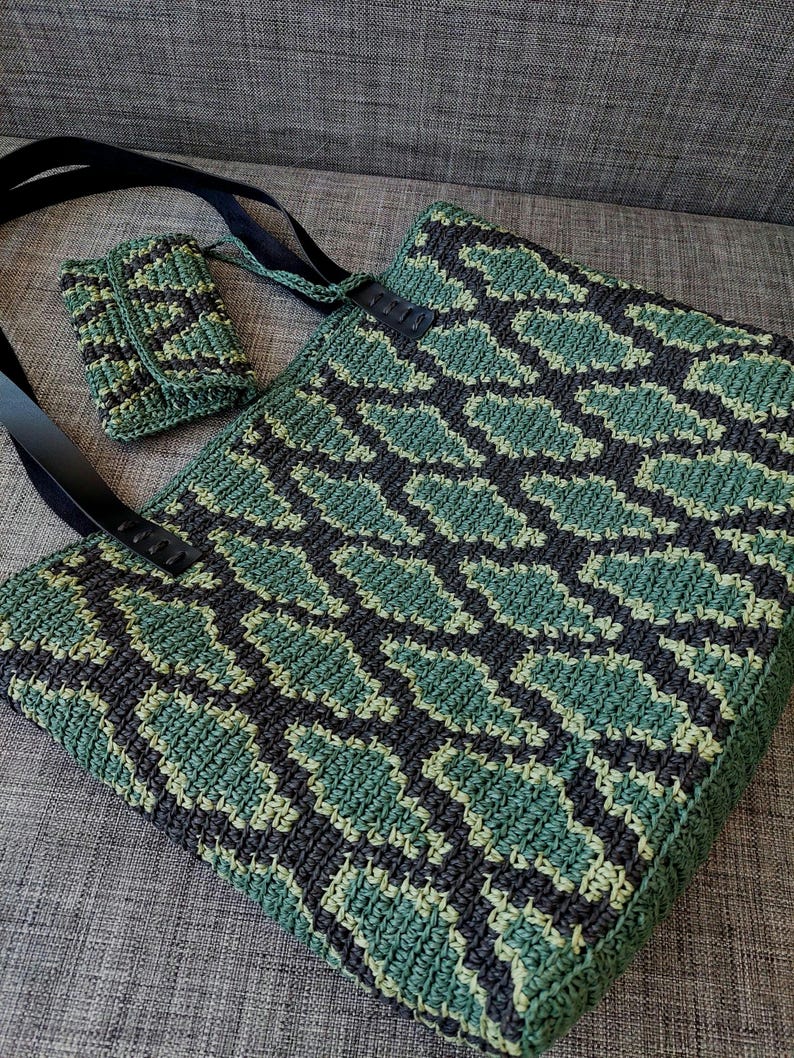 Handmade Straw Weekend Bag: Snakeskin Looking Raffia Beach Bag image 2