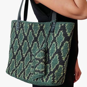 Handmade Straw Weekend Bag: Snakeskin Looking Raffia Beach Bag image 1