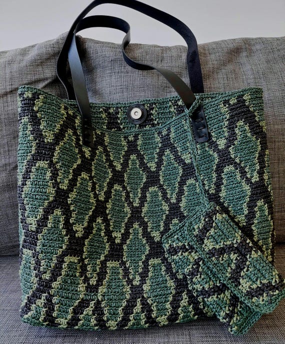 Snakeskin Looking Raffia Bag: Animal Print Crochet Straw Tote Bag