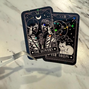 Holographic Lovers Tarot Sticker | Witchy Decals and Designs | For water bottles, laptop decal, notebook, phone case, etc