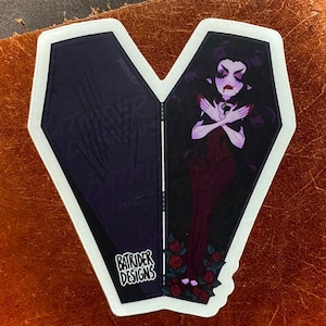 Vampiress original artwork sticker, 3x3 inch | Bat/vampire/coffin/original art/weird/goth/vinyl sticker/vinyl decal/laptop sticker/cute