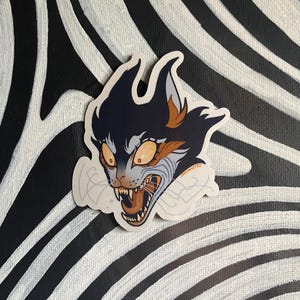 Feral cat original artwork sticker, 2.5x3 inch | Cat/Monster/original art/weird/goth/vinyl sticker/vinyl decal/laptop sticker/cute