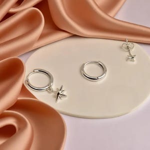 Modern Womens Earrings Set 3pcs, Lightweight Huggie Hoops, Crystal Star Dangle Hoop Earrings For Her.