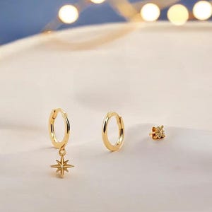 Three-Piece Dainty Star Hoop Earring Set, Gold Star Studs, Chic Cartilage Hoops, Stylish and Elegant Jewellery Gift for Her.