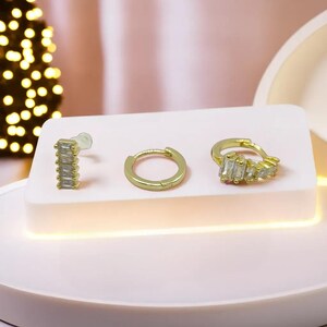 Dainty Gold Earrings Set 3pcs , Everyday Gold Hoops, Sparkling Crystal Studs, Chic Jewellery, Fashion Design