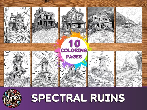 Pagine da colorare di case abbandonate, Pagine da colorare difficili, Schede da colorare realistiche