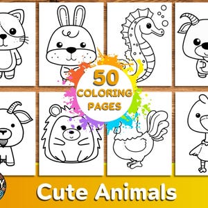 Pagine da Colorare di Animali kawaii per Bambini - Set di Disegni da Colorare Stampabili, Libretto da Colorare