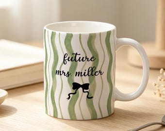 Personalized Future Mrs Mug, Striped Engaged Mug, Bride to Be Gift, Custom Coffee Mug, Bridal Shower Gift, Engagement Gift Mug, Bride Mug