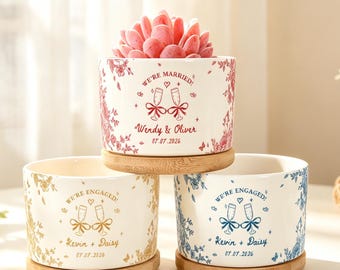 Personalized Engagement Flower Pot, Custom Wedding Mini Planter Pot Gifts For Her, Gifts for Couple,Gifts for Newlyweds,  Anniversary Gifts