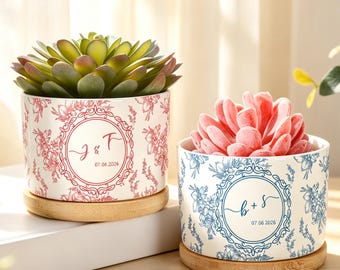 Personalized Engagement Flower Pot,Custom Wedding Ceramic Planter Pot,Mini Flower Pot,Gift for Couple,Gift for Newlyweds, Anniversary Gift