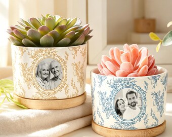 Personalized Photo Ceramic Plant Pot, Custom Gift for Couple, Gift for Plant Lovers, Wedding Anniversary Gift for Her, Gift for Newlyweds