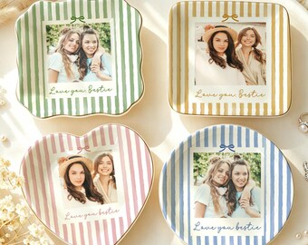 Personalised Bestie Photo Ring Dish, Custom Jewelry Trinket Dish, Ceramic Trinket Tray for Bestie, Bridesmaid Gift, Birthday Gift for Her