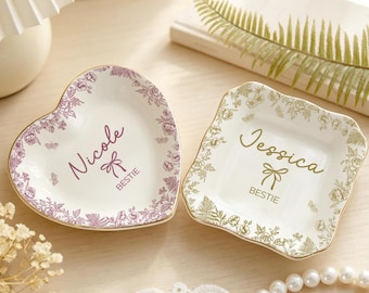 Personalised Bestie Photo Ring Dish, Custom Jewelry Trinket Dish, Ceramic Trinket Tray for Bestie, Bridesmaid Gift, Birthday Gift for Her