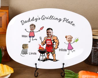 Personalized Grilling Plate For Daddy,Custom Father Gifts with Kids Name,Dad’s Grilling Plate,BBQ Gift For Dad,Grill Plate Gift From Kids