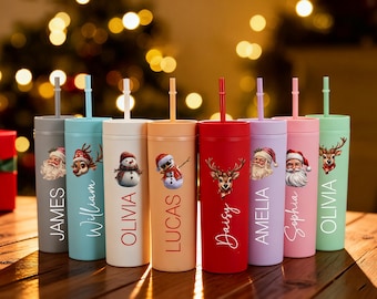Custom Christmas Tumbler,Bright Tumbler with Straw,Holiday Cup,Unique Christmas Gifts,Christmas Party Favor,Xmas Gifts for Her