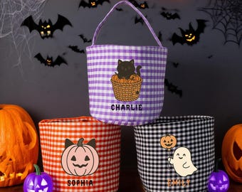 Custom Halloween Candy Basket Bag, Trick or Treat Tote Bag, Kids Pumpkin Bucket, Trick-or-treat bucket, Halloween Decor Bag, Halloween Gifts
