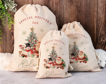 Personalised Santa Sack,Xmas Toy Sack with Name,Special Delivery Christmas Eve Sack,Christmas Present Sack,Xmas Gifts For Kids,Santa Sack