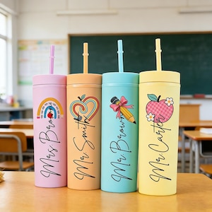 Gobelet personnalisé pour cadeau pour les enseignants, Gobelet lumineux avec paille, Tasse pour les enseignants, Cadeau de remerciement pour un professeur, Cadeaux de fin d'études