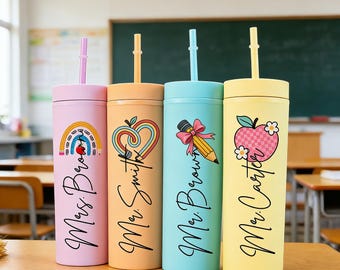 Custom Teachers Gifts Tumbler,Bright Tumbler with Straw,Teachers Cup,Teacher Appreciation Gift,Thank Your Teacher,Leaving School Gifts
